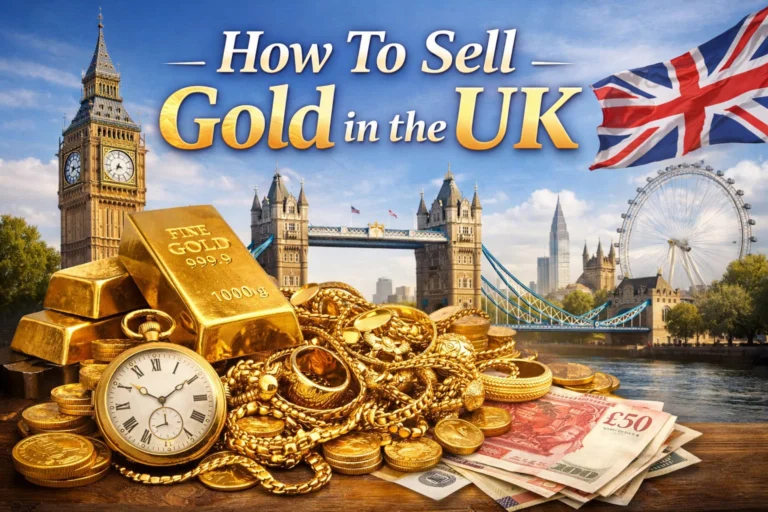 How to sell gold in the UK — illustrated guide showing jewellery, coins and bullion