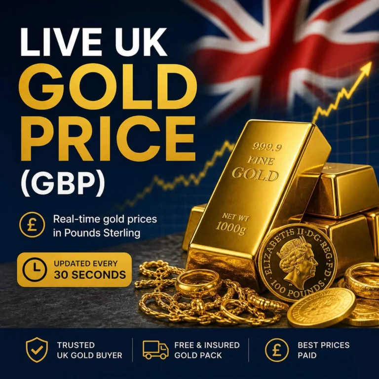 Sell gold in Glasgow — Live UK gold price illustration showing bullion and a price chart